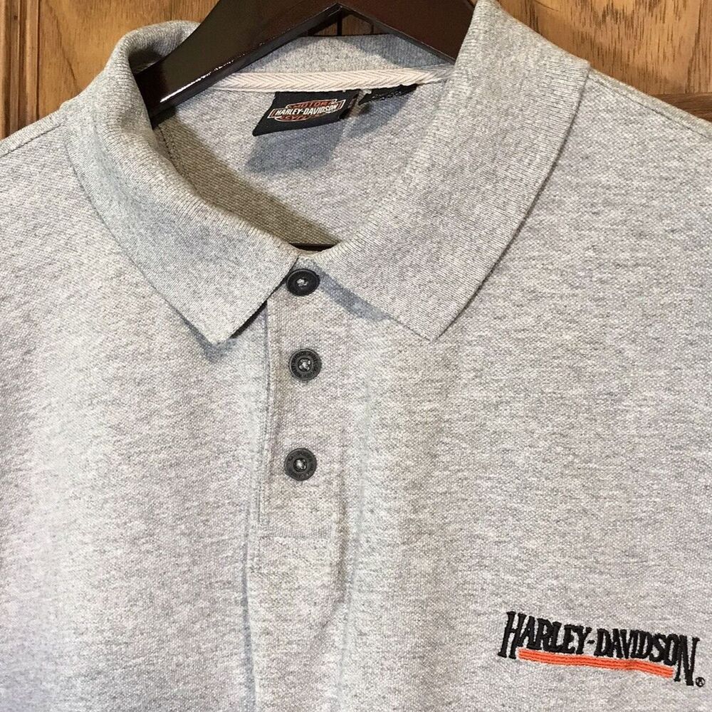 Harley-Davidson Motorcycles Mens XL Polo Shirt Pique Knit Heather Gray Biker Top